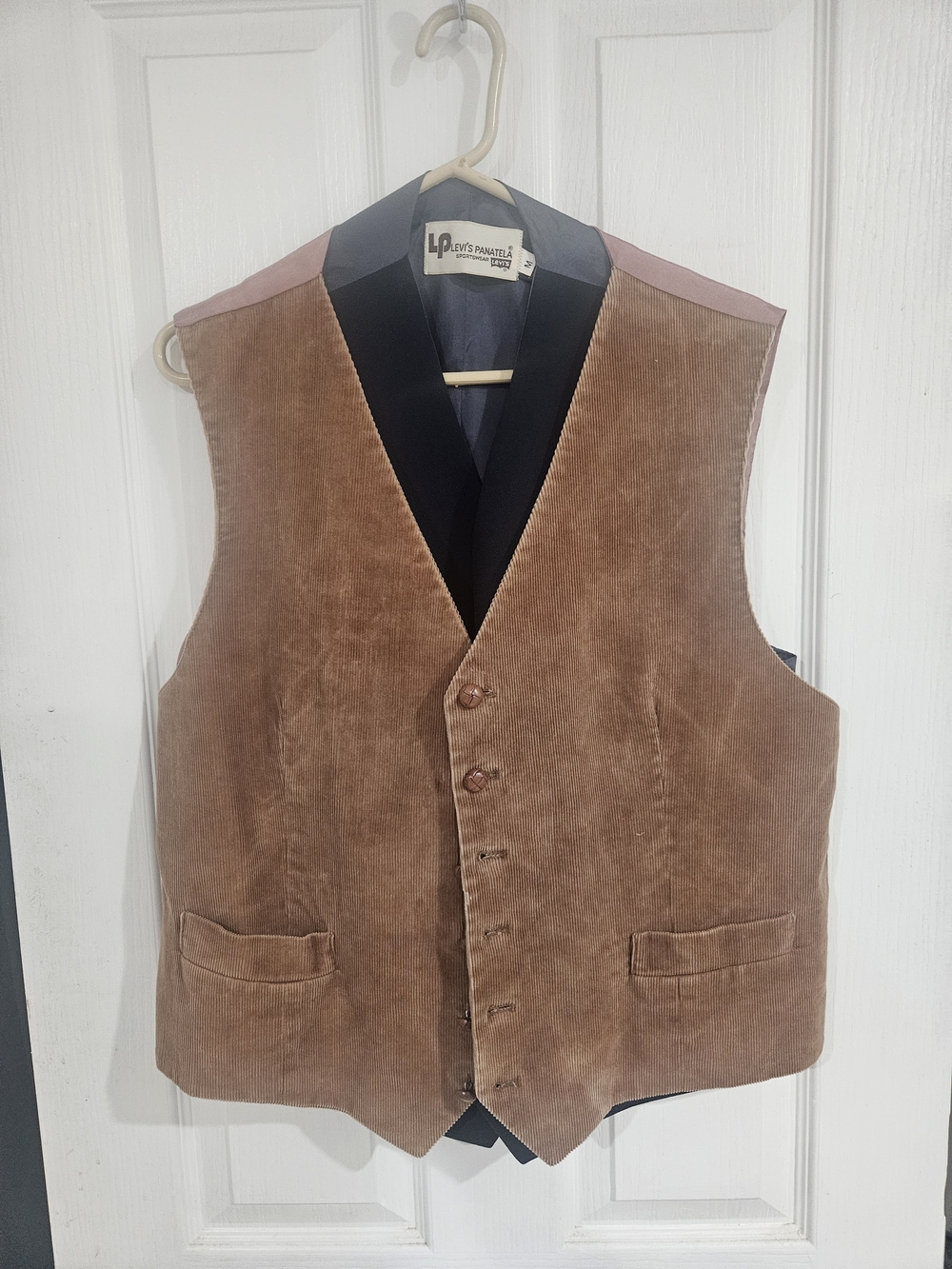 Men's Brown Corduroy Vest with Black Lapel